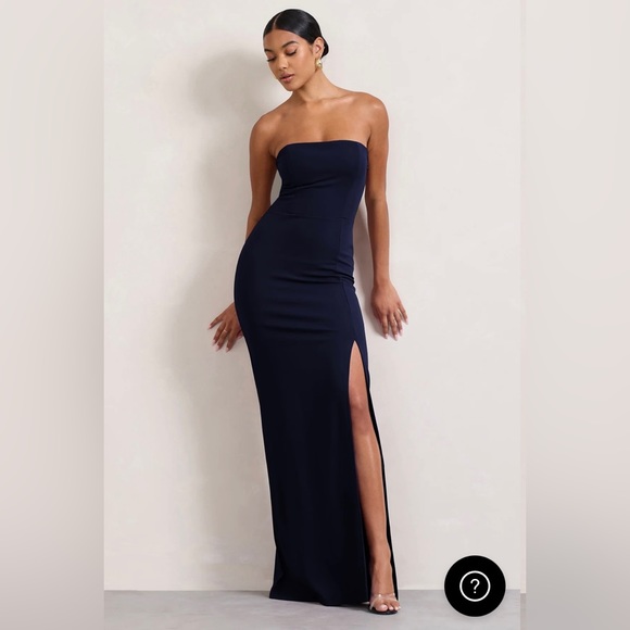 Club London Belle of the Ball Navy Bandeau Maxi Dress with Split Hem Size AU 4 - Picture 4 of 5